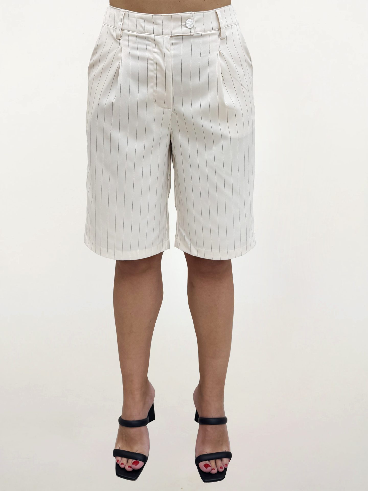 IMG_9521 copy Γυναικεία Ριγέ Υφασμάτινη Βερμούδα ALEXIA 954014 Εκρού - Image 1