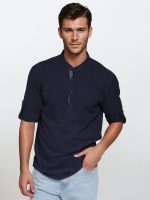 Ανδρικό Λινό Πουκάμισο Slim 33-6116 Μπλε