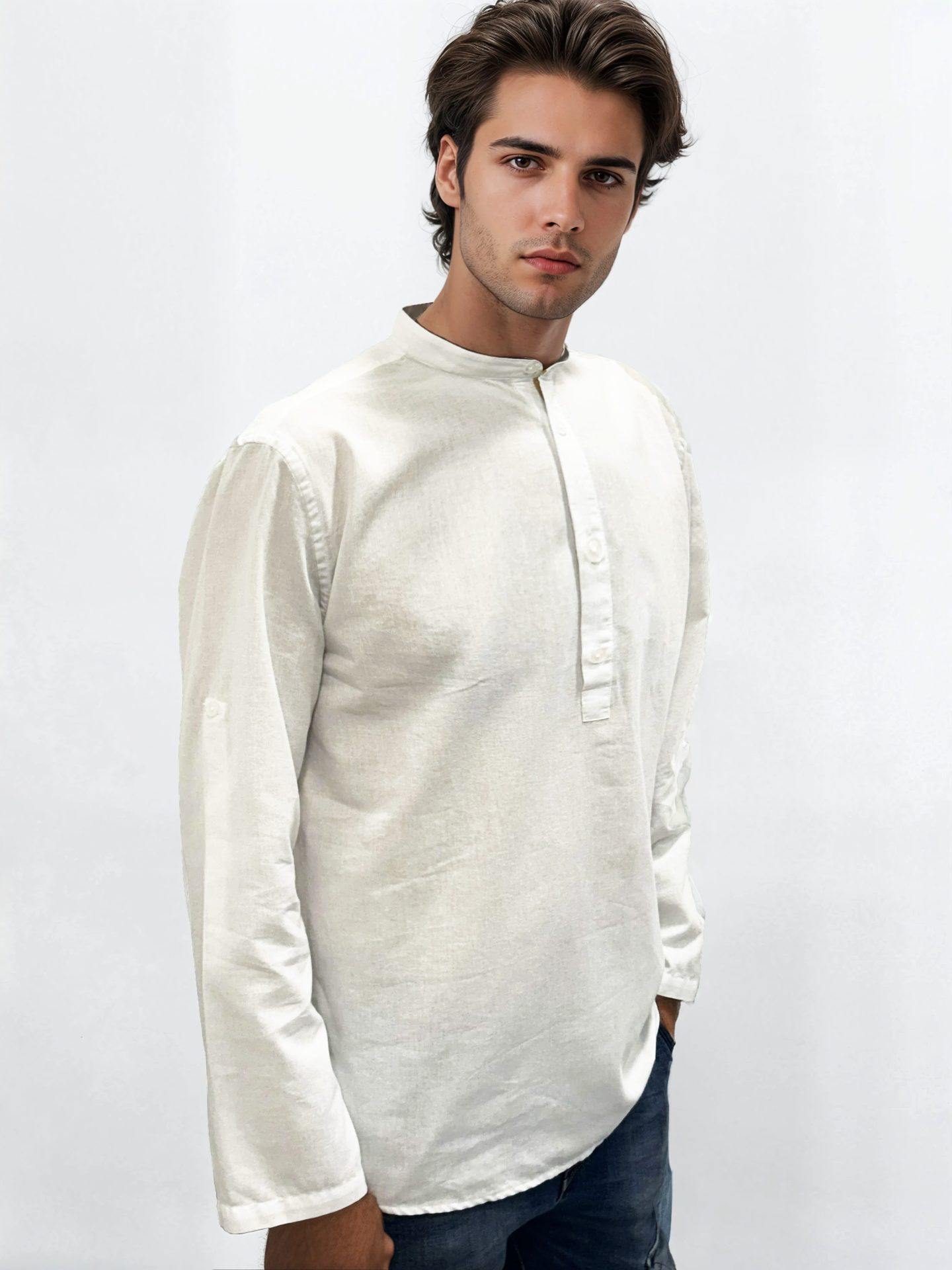 IMG_0508-Nico-Light Studio copy Λινή Πουκαμίσα Μακρύ Μανίκι Slim-fit LEANDRO 33-7455 Λευκό - Image 1