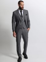 Ανδρικό Ριγέ Κοστούμι Με Γιλέκο ANTONIO 2027 Grey
