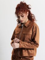 Γυναικείο Eco-Leather Σακάκι με Κορδόνι στη Μέση OPHELIA 8867 Camel - Image 3