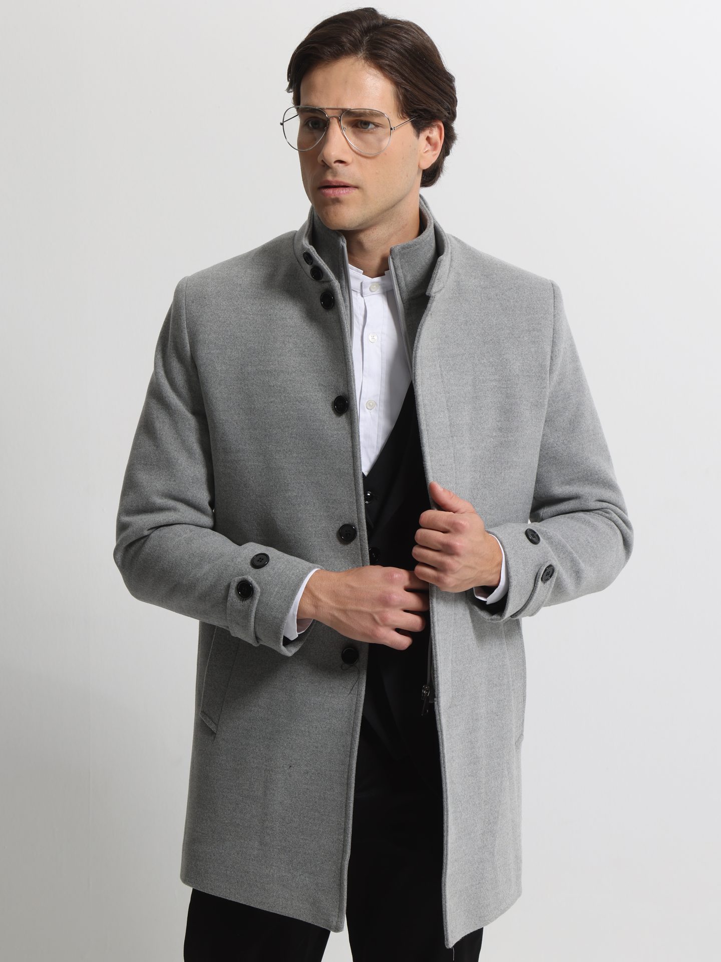 3k__2603_gkri___z0212 Ανδρικό Παλτό με Ψηλό Γιακά VINCE 2603 Γκρι - Image 1