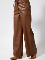 Wide Leg Παντελόνι Eco Leather με Λάστιχο στη Μέση 7767 Camel - Image 3