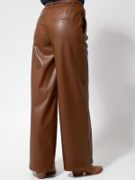 Wide Leg Παντελόνι Eco Leather με Λάστιχο στη Μέση 7767 Camel - Image 4