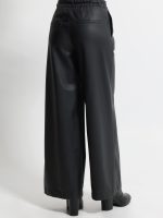 Wide Leg Παντελόνι Eco Leather με Λάστιχο στη Μέση 7767 Μαύρο - Image 3