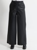 Wide Leg Παντελόνι Eco Leather με Λάστιχο στη Μέση 7767 Μαύρο