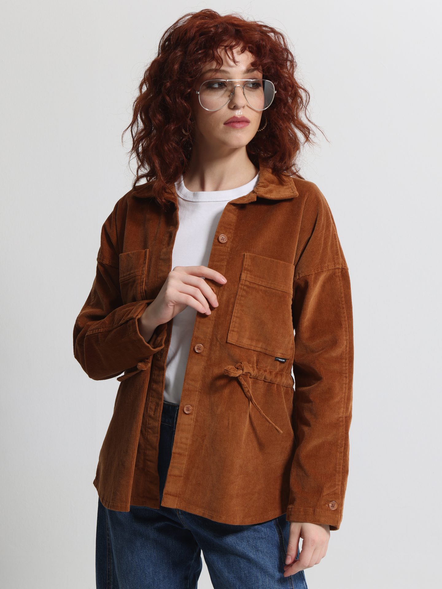 8712_camel___z1231 Γυναικείο Κοτλέ Πανωφόρι με Τσέπες και Κορδόνι στη Μέση MINDY 8712 Camel - Image 1