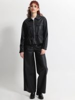 Γυναικείο Eco-Leather Σακάκι με Κορδόνι στη Μέση OPHELIA 8867 Μαύρο - Image 4