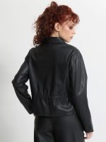 Γυναικείο Eco-Leather Σακάκι με Κορδόνι στη Μέση OPHELIA 8867 Μαύρο - Image 2