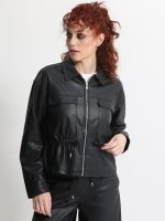 Γυναικείο Eco-Leather Σακάκι με Κορδόνι στη Μέση OPHELIA 8867 Μαύρο