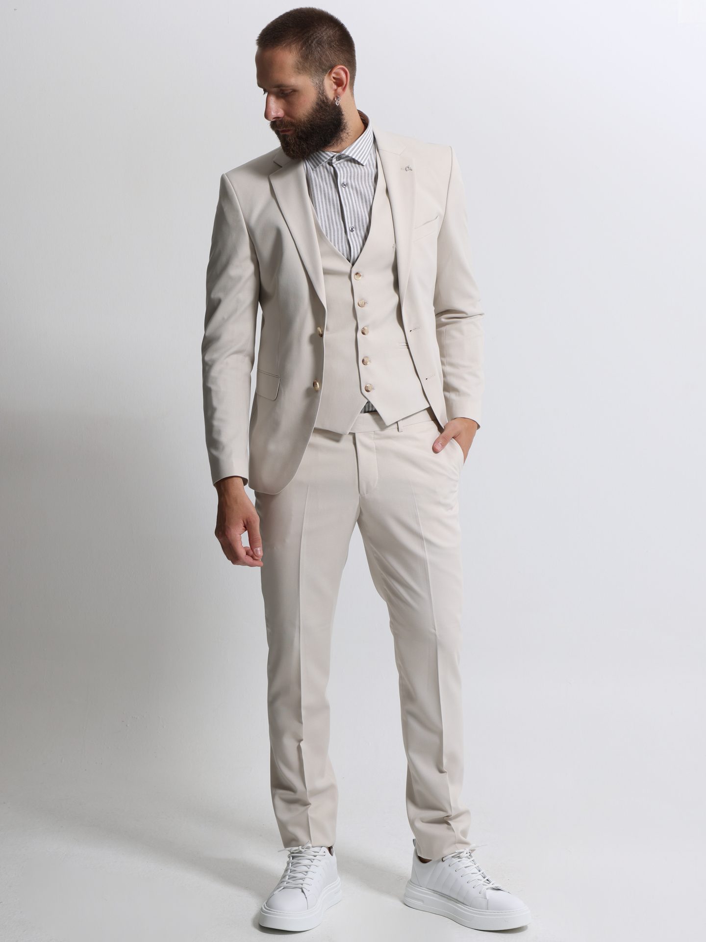 under0718 Ανδρικό Κοστούμι Με Γιλέκο SERGIO 2035 Μπεζ - Image 1